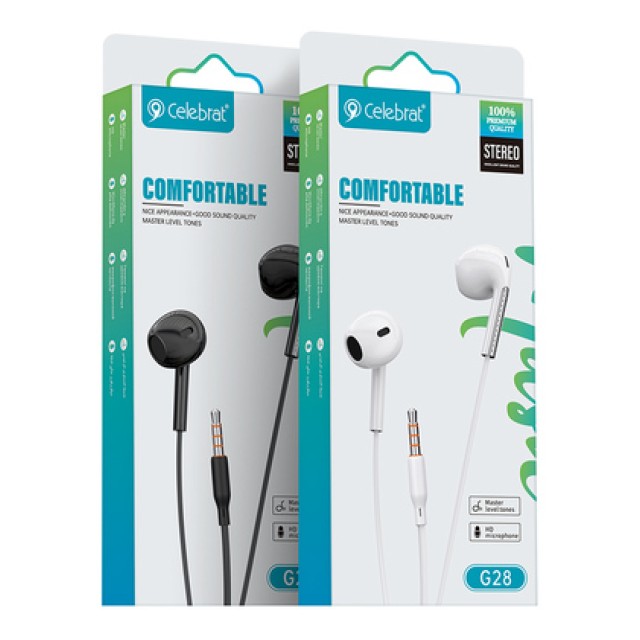 CELEBRAT earphones με μικρόφωνο G28, 3.5mm σύνδεση, Φ10mm, 1.2m, μαύρα