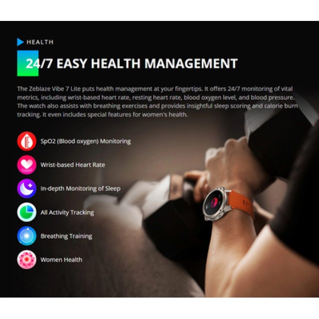 ZEBLAZE smartwatch Vibe 7 Lite, heart rate, 1.47" IPS, 3ATM/IP69K, μαύρο