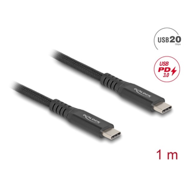 DELOCK καλώδιο USB-C 80024, 100W, 20 Gbps, 1m, USB4, E-Marker, μαύρο