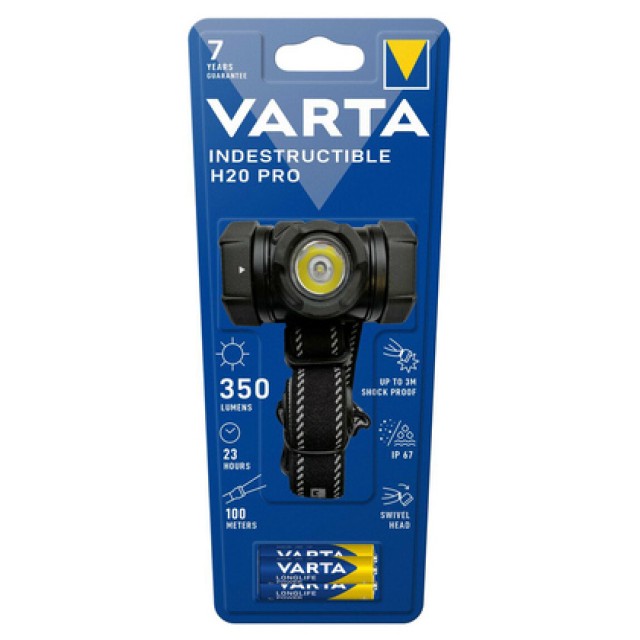 VARTA LED φακός κεφαλής Indestructible H20 Pro, 350lm, IP67, μαύρος