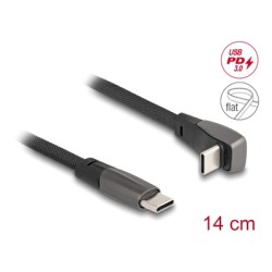 DELOCK καλώδιο USB-C 80750, 60W, flat, γωνιακό, 480 Mbps, 14cm, μαύρο