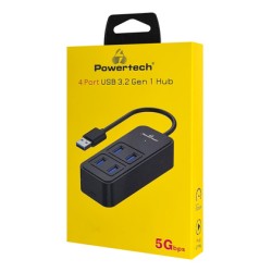 POWERTECH USB 3.2 hub PTR-0153, 4x θυρών, 5Gbps, USB σύνδεση, μαύρο