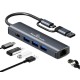 POWERTECH USB hub PTR-0150 με θύρα δικτύου, 4 θυρών, USB & USB-C, γκρι