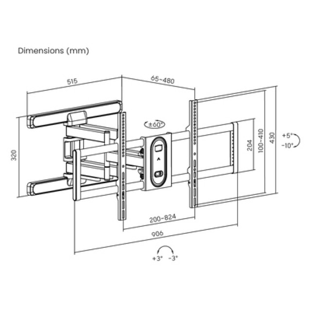 BRATECK επιτοίχια βάση LPA81-486 για τηλεόραση 43-100" full motion, 60kg