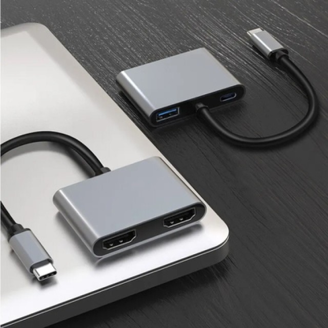 POWERTECH docking station PTH-113, 4 θυρών, USB-C, 4K, 100W, γκρι