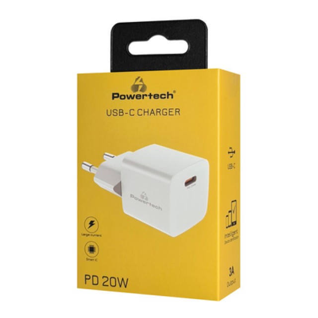 POWERTECH φορτιστής τοίχου PT-1223, USB-C, 20W, λευκός