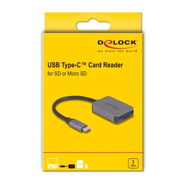 DELOCK card reader 91009 για SD & micro SD, USB-C, 5 Gbps, γκρι