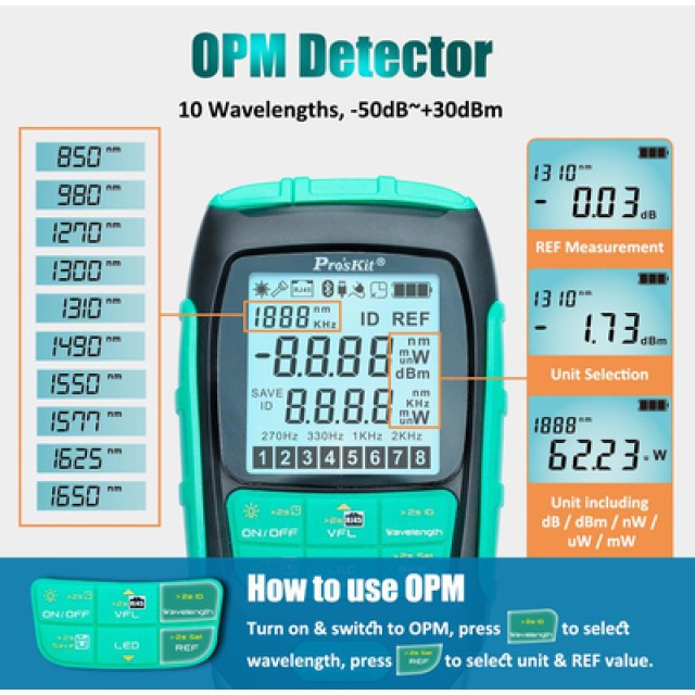 PROSKIT πολύμετρο οπτικών ινών MT-7616, μέτρηση ισχύος & VFL, 30mW