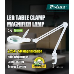 PROSKIT μεγεθυντικός φακός MA-1209LI με σφιγκτήρα, LED, 5D 2.25x, λευκός