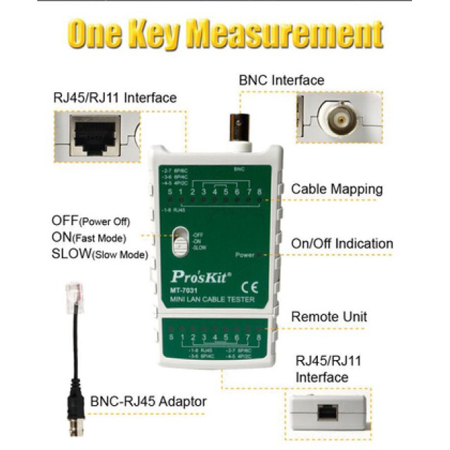 PROSKIT tester καλωδίων δικτύου MT-7031 για RJ45/11/12/22 & BNC