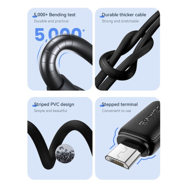 USAMS καλώδιο micro USB σε USB US-SJ690, 10W, 480Mbps, 1m, λευκό