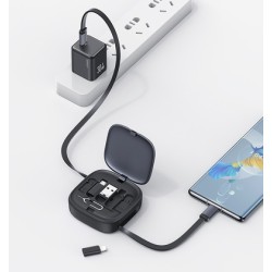 USAMS καλώδιο USB-C με 3x αντάπτορες & θήκη US-SJ650, 60W, 1m, μωβ