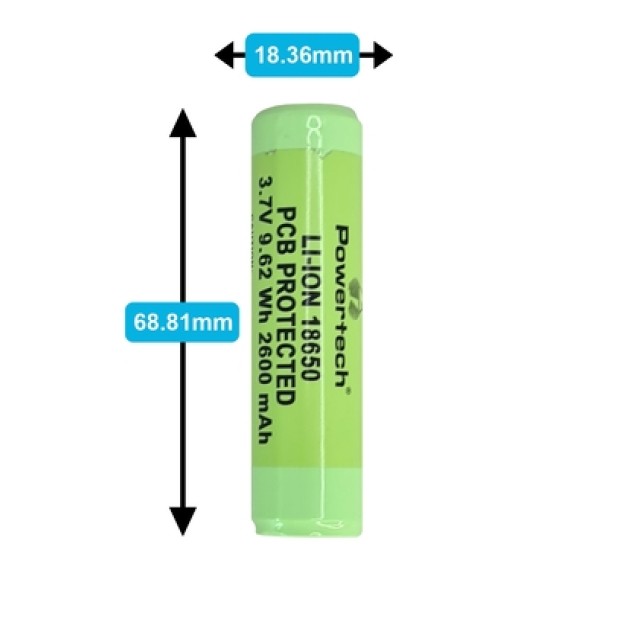 POWERTECH επαναφορτιζόμενη μπαταρία τύπου 18650 PT-863, 2600mAh