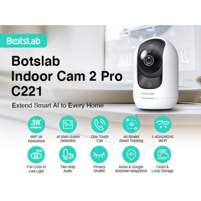 BOTSLAB smart κάμερα C221, 5MP/3K, WiFi, 360° PTZ, SD