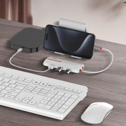 LDNIO USB hub DS-26U με θύρα δικτύου, 6 θυρών, USB-C σύνδεση, 100W PD, λευκό