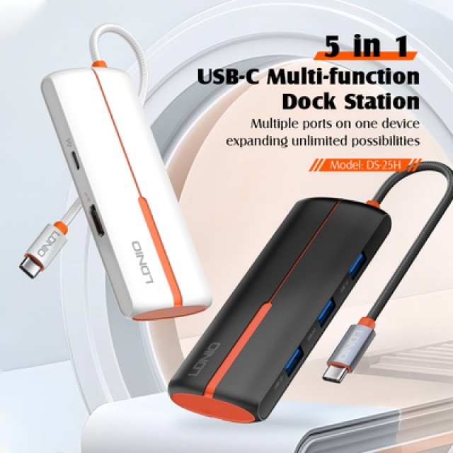 LDNIO docking station DS-25H, 5 θυρών, USB-C σύνδεση, 4K, 100W PD, μαύρο