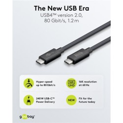 GOOBAY καλώδιο USB-C 74376, USB4, 240W, 80Gbps, 16K/60Hz, 1.2m, μαύρο