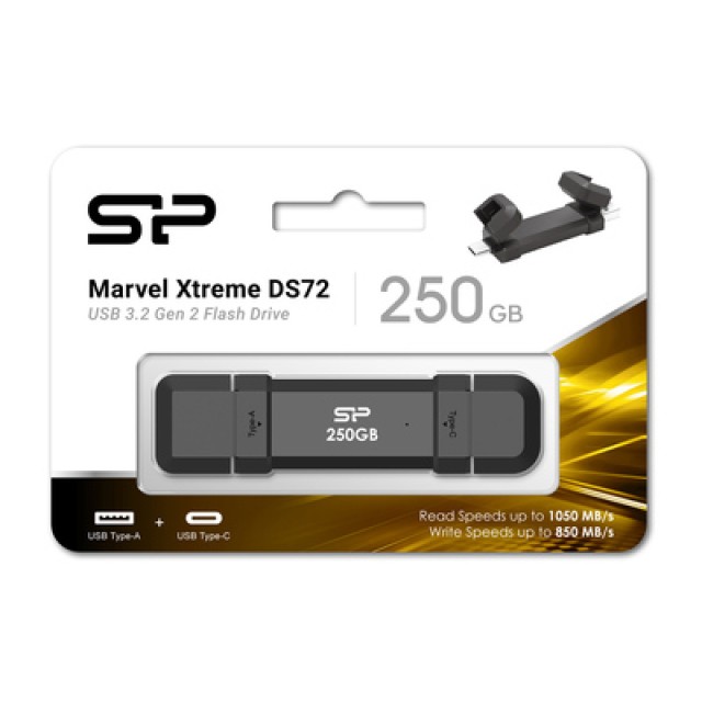 SILICON POWER εξωτερικός SSD Marvel Xtreme DS72, USB-C/USB 3.2, 250GB, μαύρο