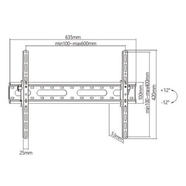 POWERTECH επιτοίχια βάση PT-1275 για τηλεόραση 37-80", έως 45kg