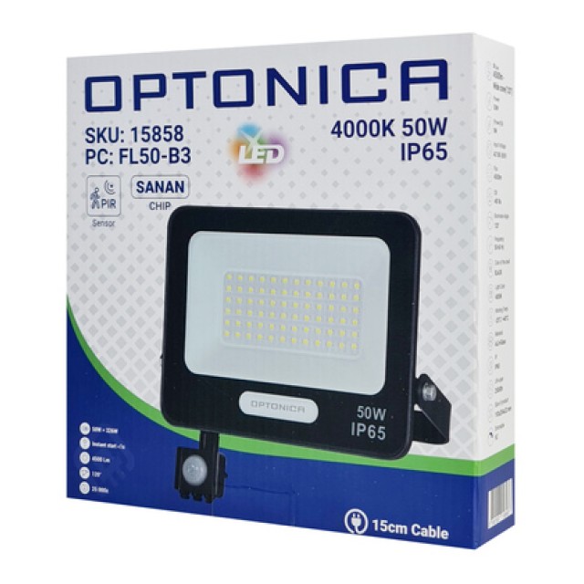 OPTONICA LED προβολέας 15858 με αισθητήρα κίνησης, 50W, 4000K, IP65