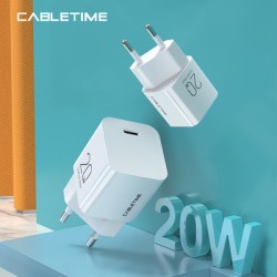 CABLETIME φορτιστής τοίχου CT-PD201-UW, USB-C, 20W PD, λευκός