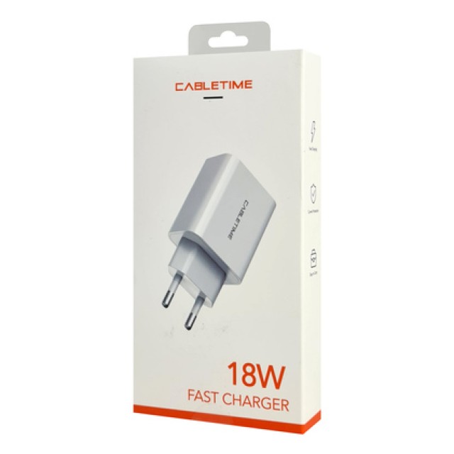 CABLETIME φορτιστής τοίχου CT-PD181-UW2, USB-C, 18W PD, λευκός