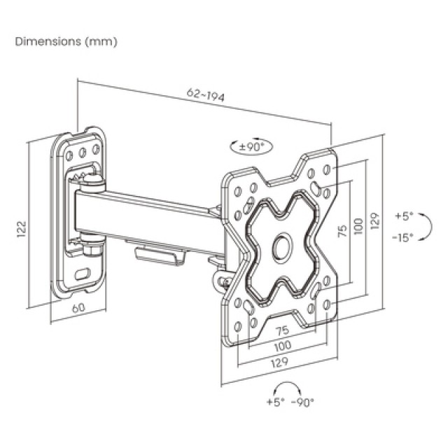 POWERTECH επιτοίχια βάση PT-1277 για τηλεόραση 13-32", full motion, 20kg