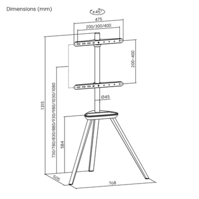 BRATECK βάση δαπέδου FS35-44F-02 για τηλεόραση 45-65" έως 40kg, με ράφι