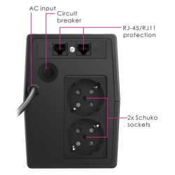 POWERTECH UPS Line Interactive PT-1050LCD με οθόνη, 1050VA, 630W, 2x Schuko, 2x RJ45/RJ11