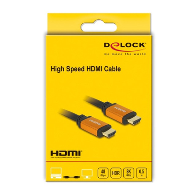 DELOCK καλώδιο HDMI 85726, 8K/60Hz, 48 Gbps, eARC, HDR, 0.50m, μαύρο