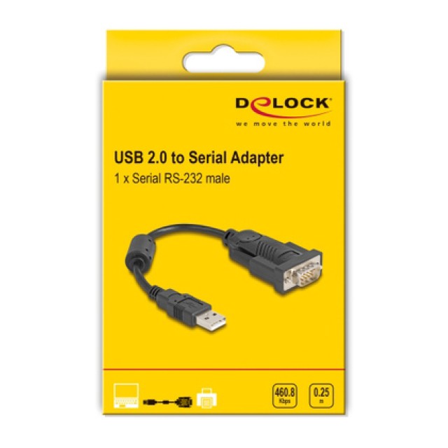 DELOCK αντάπορας USB σε RS-232 64276, 460.8Kbps, 0.25m, μαύρος