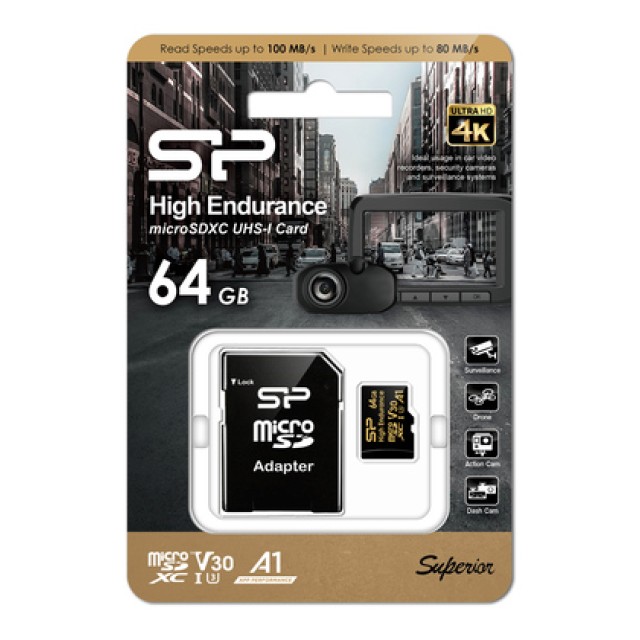 SILICON POWER κάρτα μνήμης microSDHC High Endurance, 64GB, Class 10 UHS-I U3 A1 V30