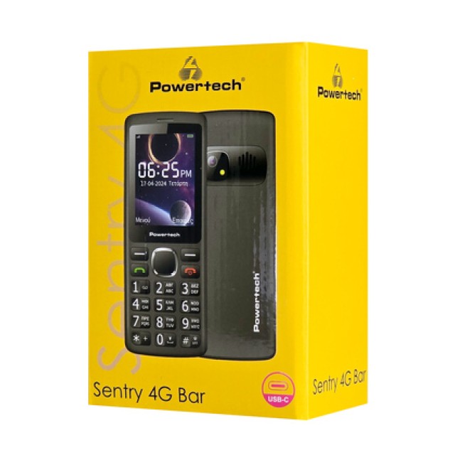 POWERTECH κινητό τηλέφωνο Sentry 4G Bar, 2.4", dual SIM, με κάμερα, μαύρο