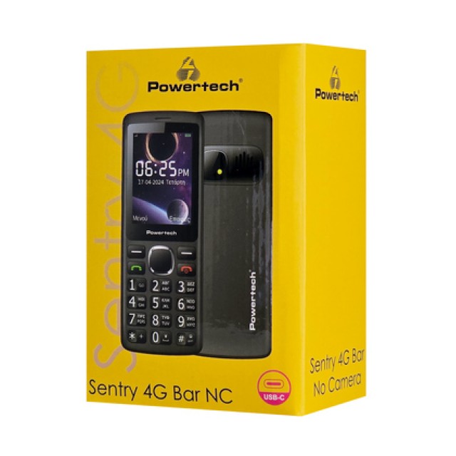 POWERTECH κινητό τηλέφωνο Sentry 4G Bar NC, 2.4", dual SIM, μαύρο