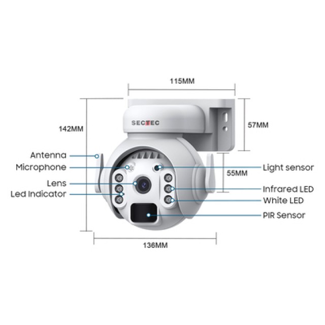 SECTEC smart ηλιακή κάμερα ST-515C-3M-5W, 3MP, WiFi, SD, PTZ, IP65