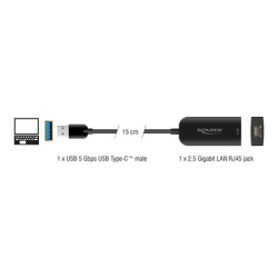 DELOCK αντάπτορας δικτύου 66045, USB, 2.5Gbps Ethernet, μαύρος