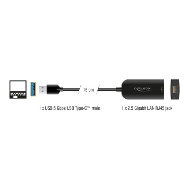 DELOCK αντάπτορας δικτύου 66045, USB, 2.5Gbps Ethernet, μαύρος