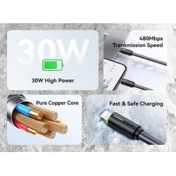 USAMS καλώδιο Lightning σε USB-C US-SJ735, 30W, 480Mbps, 1m, λευκό