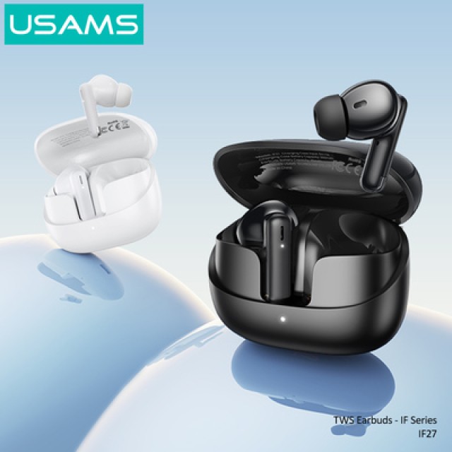 USAMS earphones με θήκη φόρτισης IF27, TWS, Φ13mm, 25/250mAh, λευκά