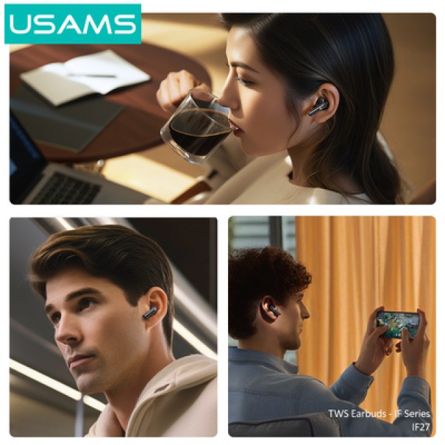 USAMS earphones με θήκη φόρτισης IF27, TWS, Φ13mm, 25/250mAh, λευκά