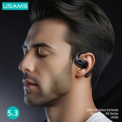 USAMS earphones με θήκη φόρτισης UG26, OWS, Φ14.2mm, 50/300mAh, μαύρα