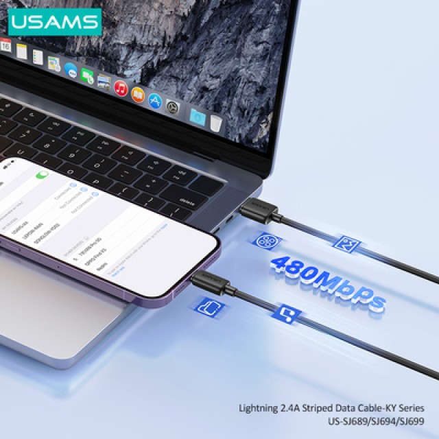 USAMS καλώδιο Lightning σε USB US-SJ689, 12W, 480Mbps, 1m, μαύρο USAMS καλώδιο Lightning σε USB US-SJ689, 12W, 480Mbps, 1m, μαύρο