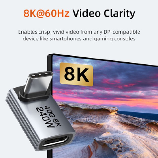 CABLETIME αντάπτορας USB-C CT-OTG42-AG, γωνιακός, USB4, 240W, 40Gbps, 8K, γκρι