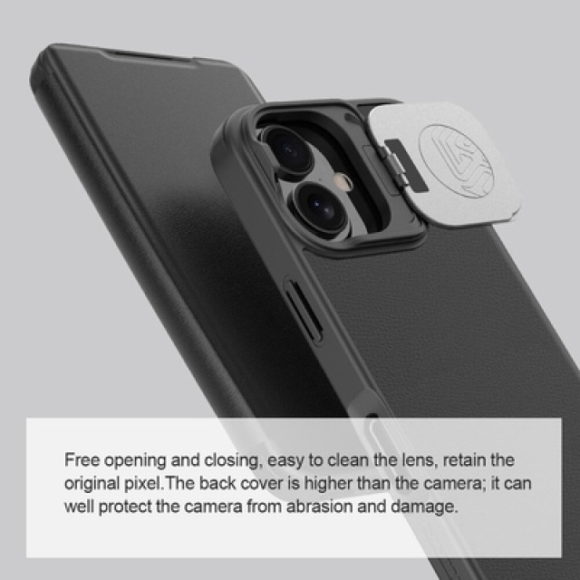 NILLKIN θήκη Qin Prop Leather για iPhone 16, δερμάτινη, μαύρη