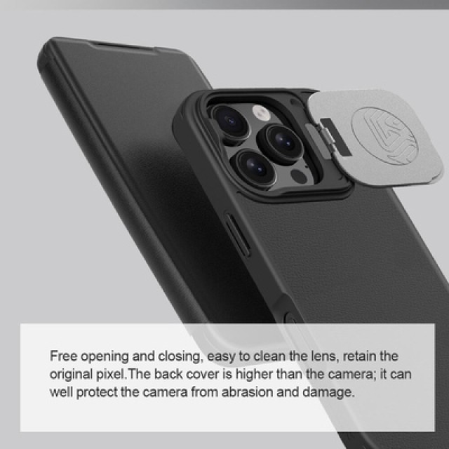 NILLKIN θήκη Qin Prop Leather για iPhone 16 Pro, δερμάτινη, μαύρη