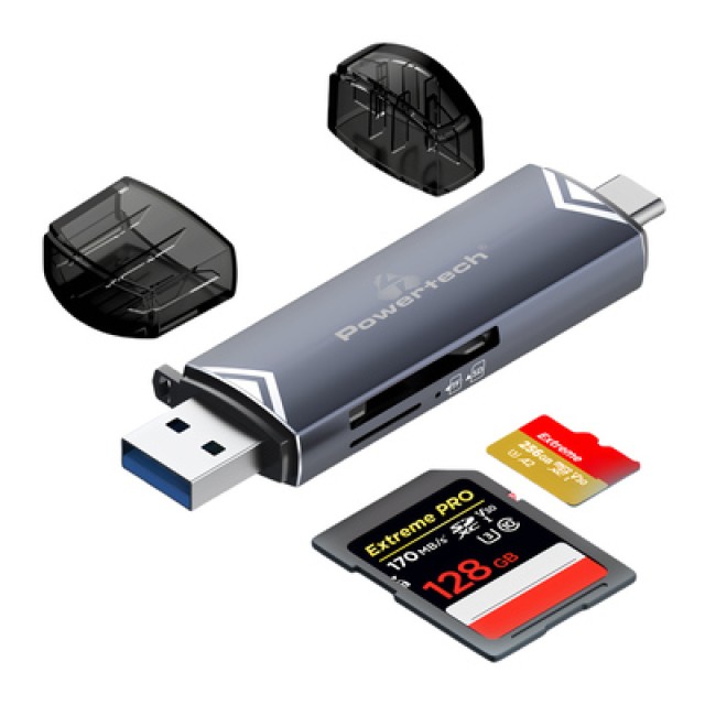 POWERTECH card reader PT-1343 για SD & micro SD, USB 3.2, 5Gbps, γκρι