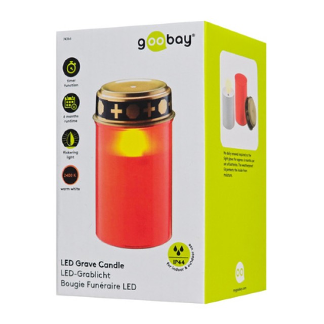 GOOBAY LED φωτιστικό κερί αφιέρωσης 74366, 2400K, IP44, κόκκινο