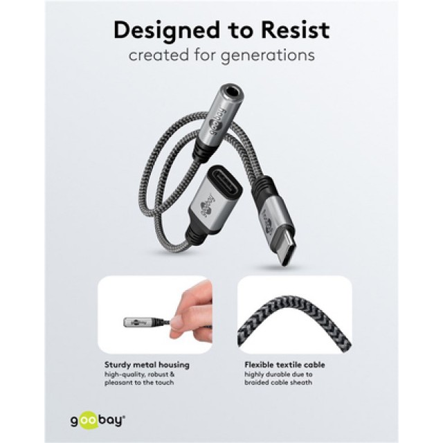 GOOBAY αντάπτορας USB-C σε 3.5mm & USB-C 74524, 60W, 480Mbps, γκρι