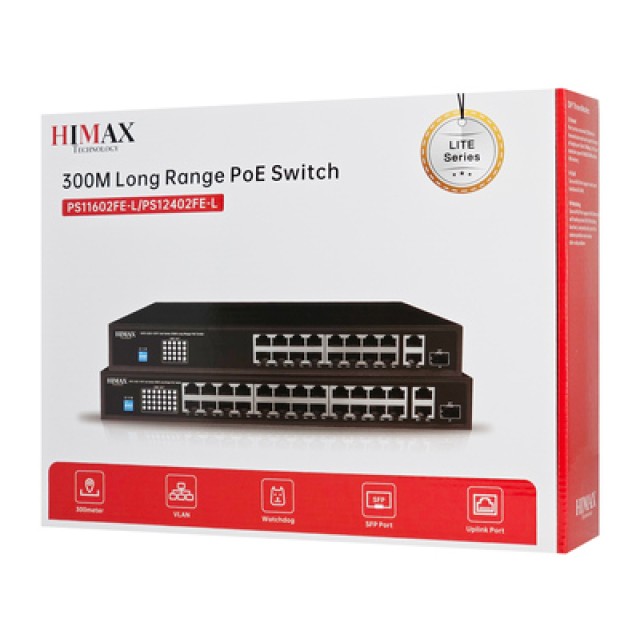 HIMAX PoE switch PS11602FE-L, 16x Ethernet PoE/2x Ethernet/2x SFP θύρες, έως 1000Mbps HIMAX PoE switch PS11602FE-L, 16x Ethernet PoE/2x Ethernet/2x SFP θύρες, έως 1000Mbps