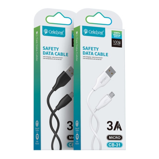 CELEBRAT καλώδιο micro USB σε USB CB-31, 15W, 480Mbps, 1m, λευκό CELEBRAT καλώδιο micro USB σε USB CB-31, 15W, 480Mbps, 1m, λευκό